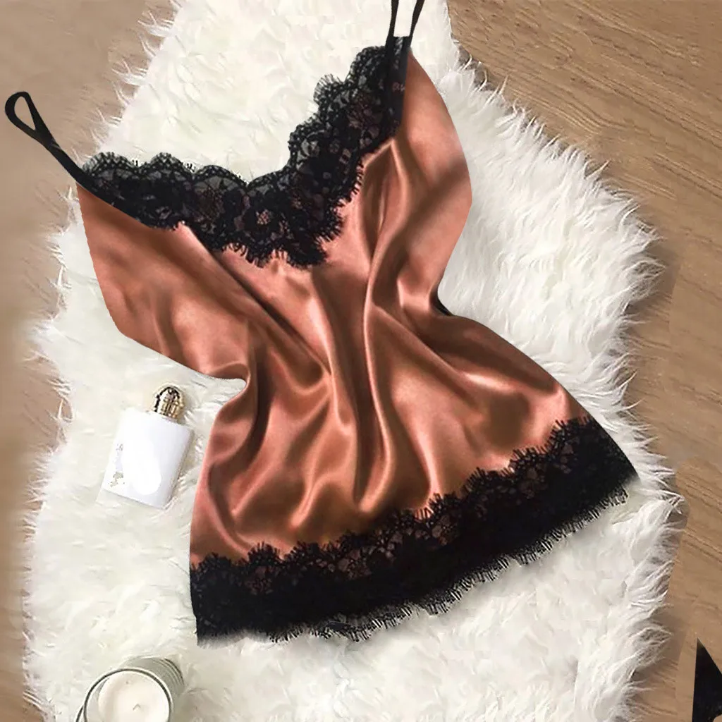 

Women's Sleep&Lounge Sexy Lingerie silk satin Nightwear Fashion Loose Lace Sleepwear Robe Summer Nightgowns&Sleepshirts Femme &C