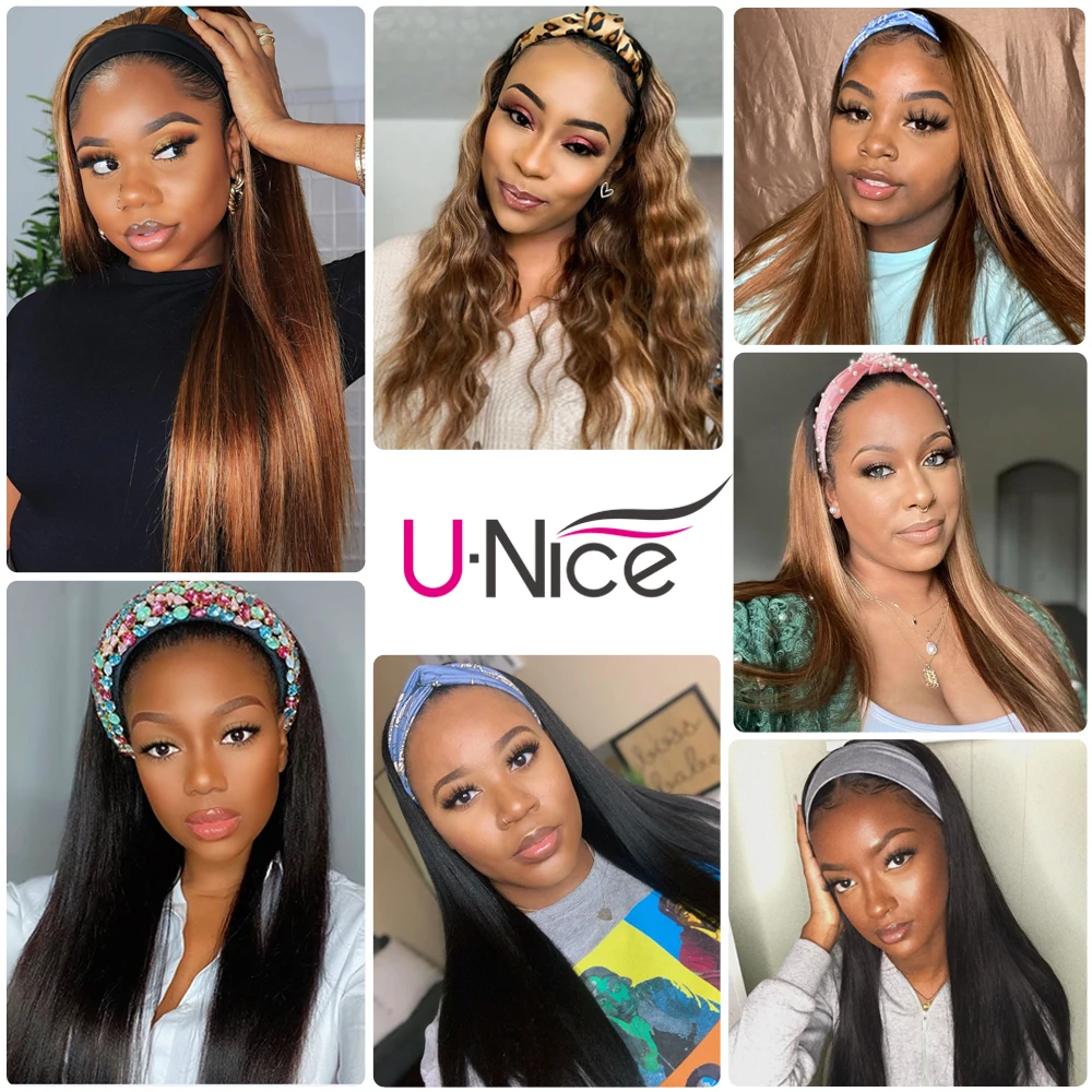 Unice Hair Straight Headband Wig Human Honey Blonde Highlight Wigs for Women Beginner Friendly | Шиньоны и парики