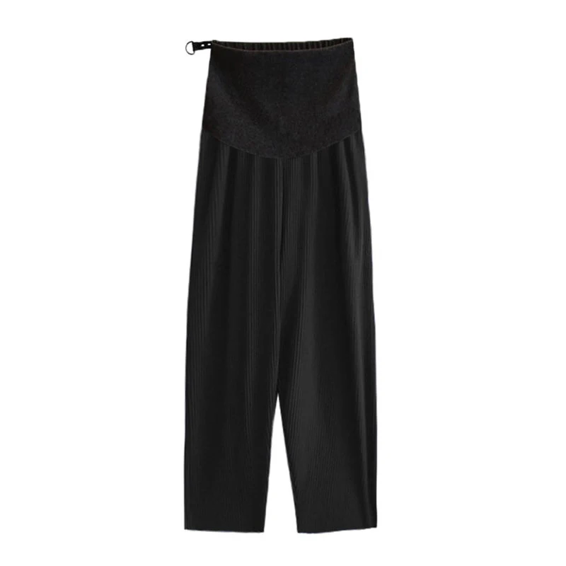 

131# Chic Ins Pleated Chiffon Maternity Pants 9/10 Length Loose Straight Belly Pants Clothes for Pregnant Women Summer Pregnancy