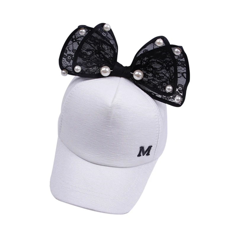 

Children Baseball Cap Baby Summer Hat Rabbit Ear Pearl Big Bow Kids Sun Hats Girls Snapback Hip Hop Caps