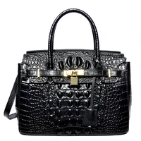 doleesune fashion genuine cowhide leather top handle hand bag for women designer crocodile pattern shoulder handbag female