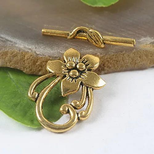 

5 Sets dark gold-tone big FLOWER toggle clasps H0180