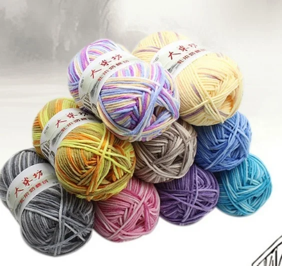 Пряжа для вязания крючком 1 шт. крашеное вручную хлопковое гладкое молочное