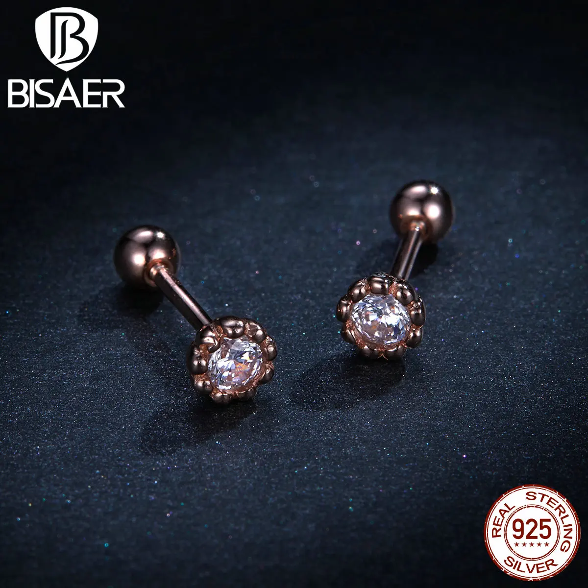 Свадебные серьги BISAER 925 пробы серебро прозрачный кубический циркон изысканные