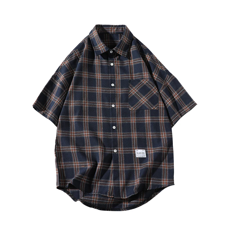 Рубашка мужская с коротким рукавом клетчатая сорочка кроя slim fit для отдыха