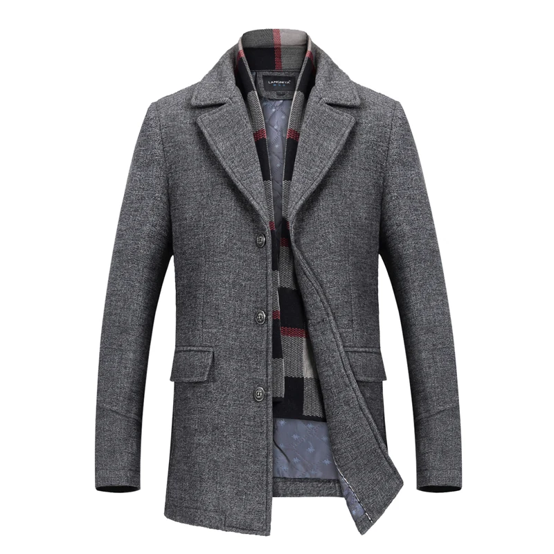 New Mens Smart Casual Woolen Coat Turn Down Collar Wool Jacket Outerwear Thicken Warm Men Blends Trench Business Coats Man