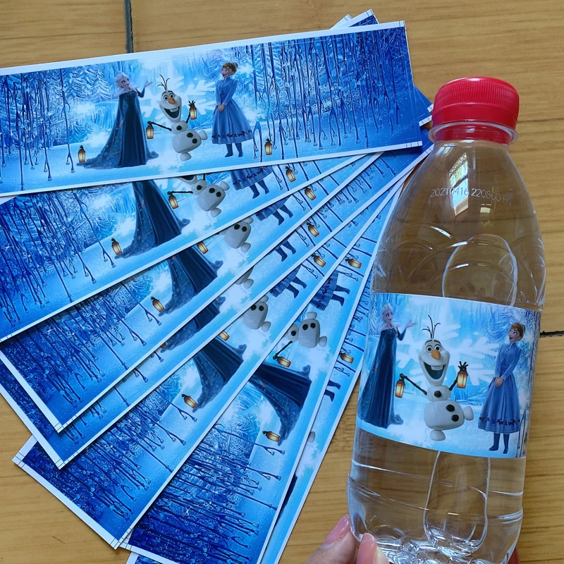Magrise 12 Uds tem&aacute;tico de Frozen cumplea&ntilde;os pegatina para fiesta Elsa Anna copo de nieve fiesta botella de agua Mineral etiqueta primero 1st cumplea&ntilde;os Suppli-2