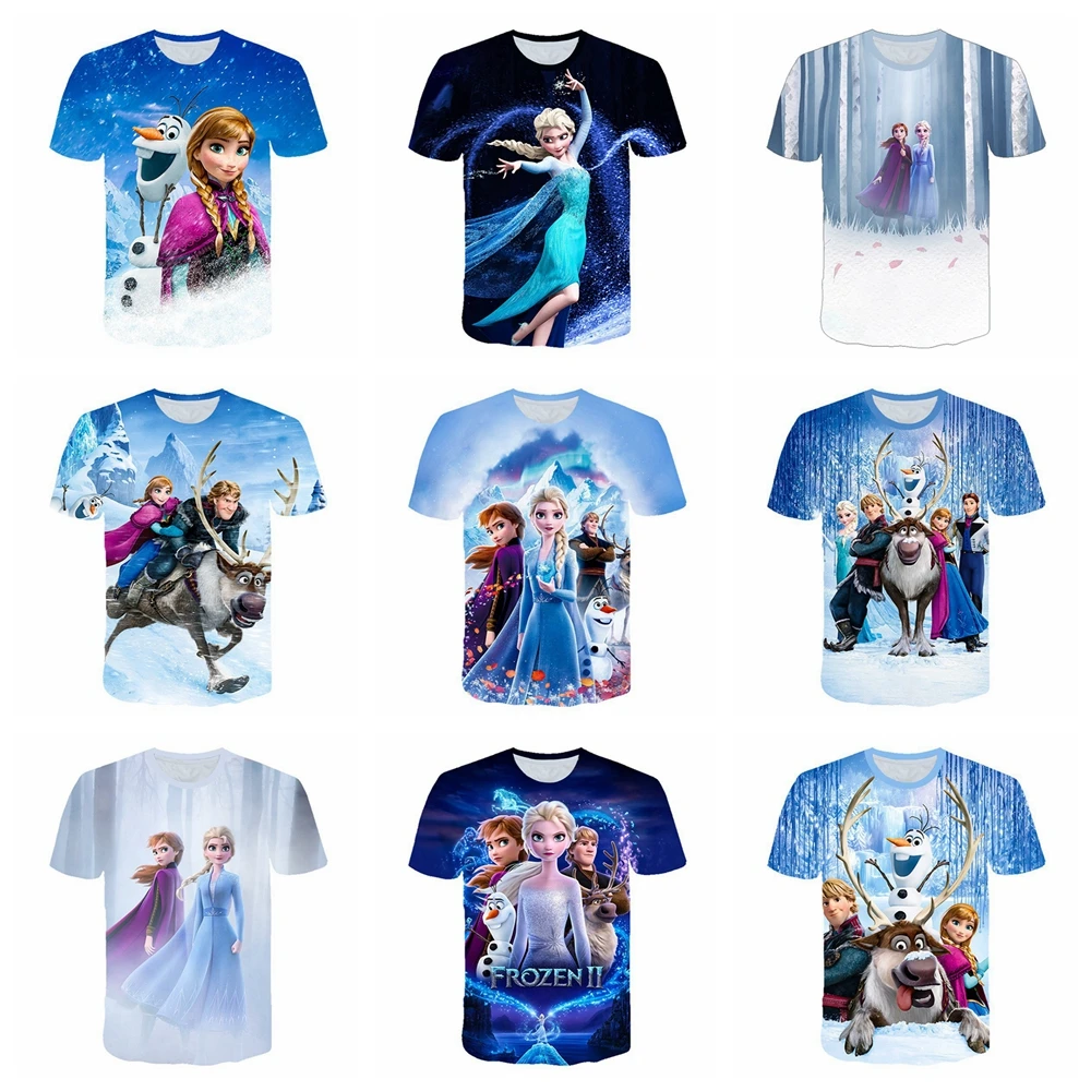 Short Sleeve T Shirt Boys Summer Tees Frozen Elsa 3D Print Kids Girls Tshirt Toddler Casual Clothes Men Woman Tops Teen Children