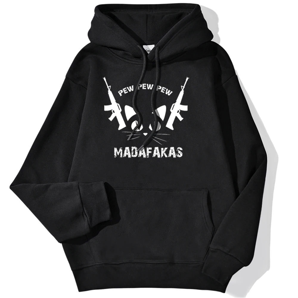 

Мужская Флисовая Толстовка Pew Madafakas, черная уличная одежда с принтом кота в стиле хип-хоп, Повседневная модная толстовка с круглым вырезом, с...