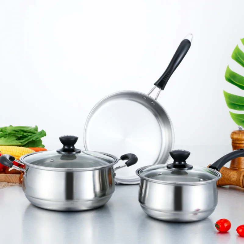 3 шт. антиобжигающие антипригарные наборы посуды бытовые кастрюли из нержавеющей