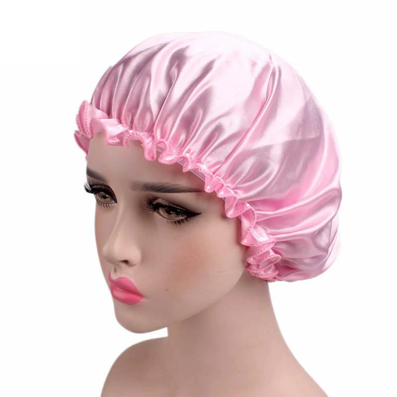 Pink Атласная Кепка унисекс, кепка для ухода за волосами, Женская атласная Кепка для ванны - Цвет: Pink