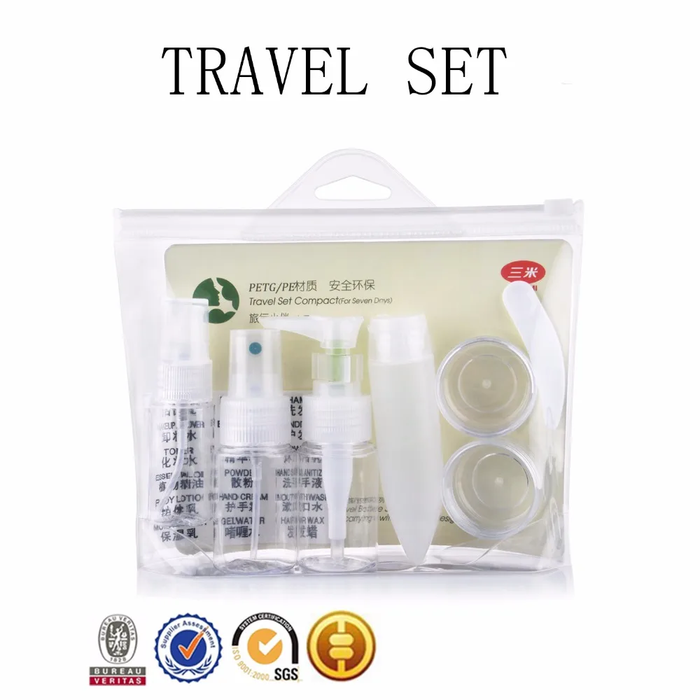 Дорожная бутылка Косметическая упаковка Наборы 7 в 1 Набор пусто ПЭТ шампунь