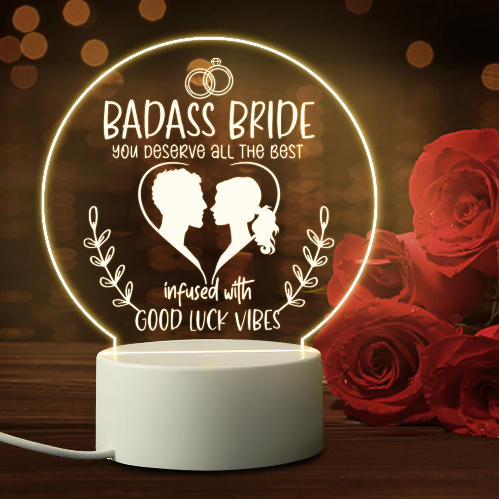 

Светодиодный ночник с USB, свадебный подарок для друга, романтическая атмосфера, теплая прикроватная лампа с гравировкой, украшение для спал...