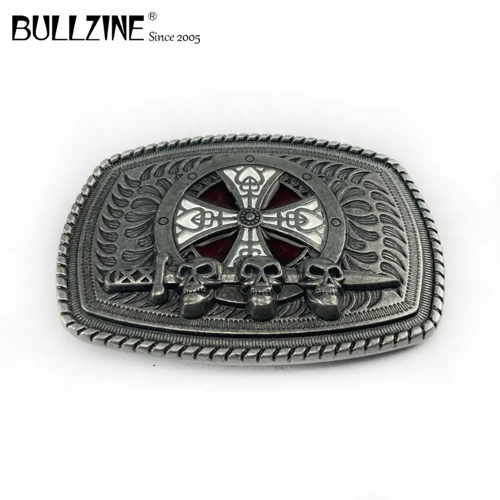 В Bullzine крест с черепами пряжки ремня оловянной отделкой FP-02751 подходит для детей
