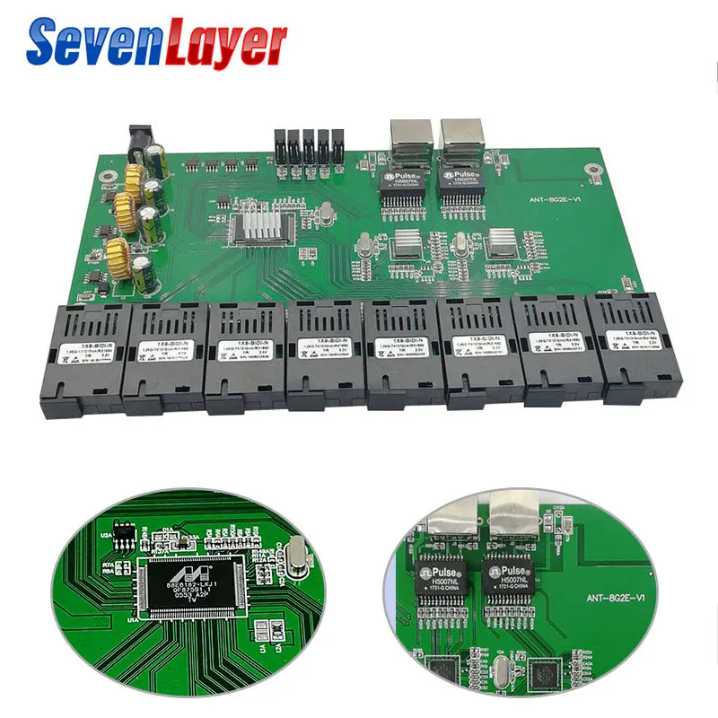 Gigabit Ethernet коммутатор Ethernet волоконно-оптический медиаконвертер 2RJ45 порт и 8 Порт 1,25G SC 10/100/1000M плата PCBA 2 шт