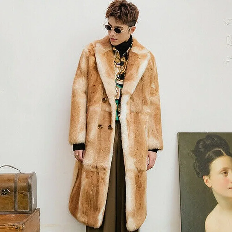 

Men New Fashion Brown Winter Coat Hooded Jacket Warm 100% Natural Real Fur Coat Men Clothing