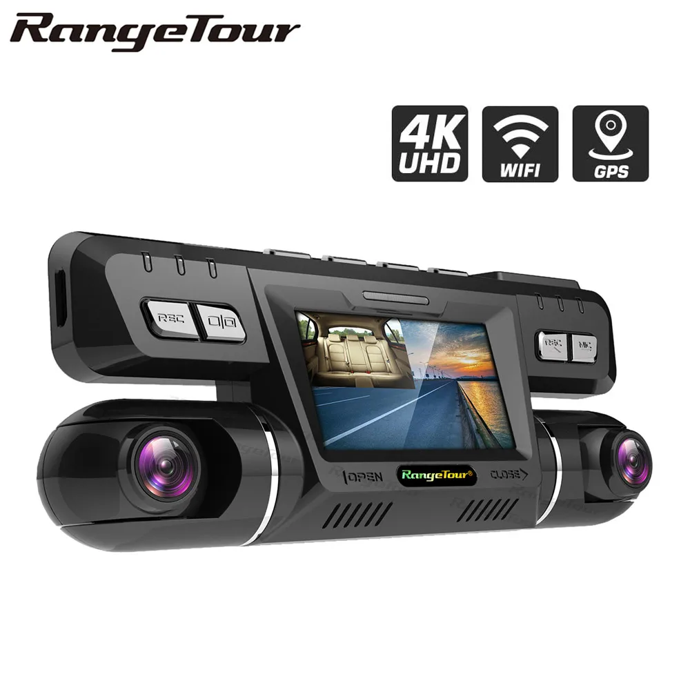 4K WiFi GPS Двойной объектив Full HD 1080P + Видеорегистраторы для автомобилей Видео