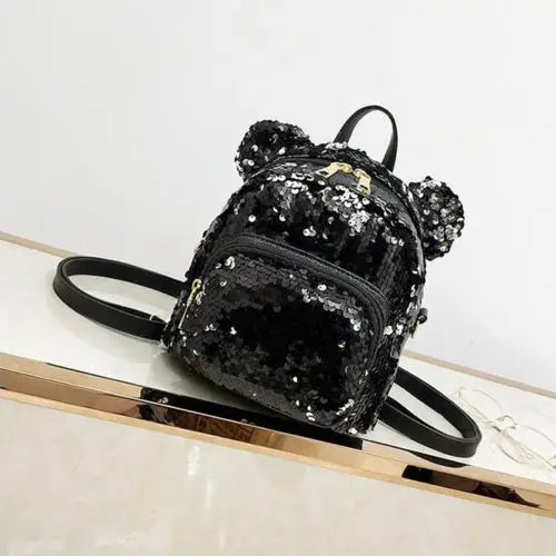 

Women's Backpack Sequins Decorated Cat Ears Design Zipper Closure Adjustable Shoulder Strap Shoulders Bag