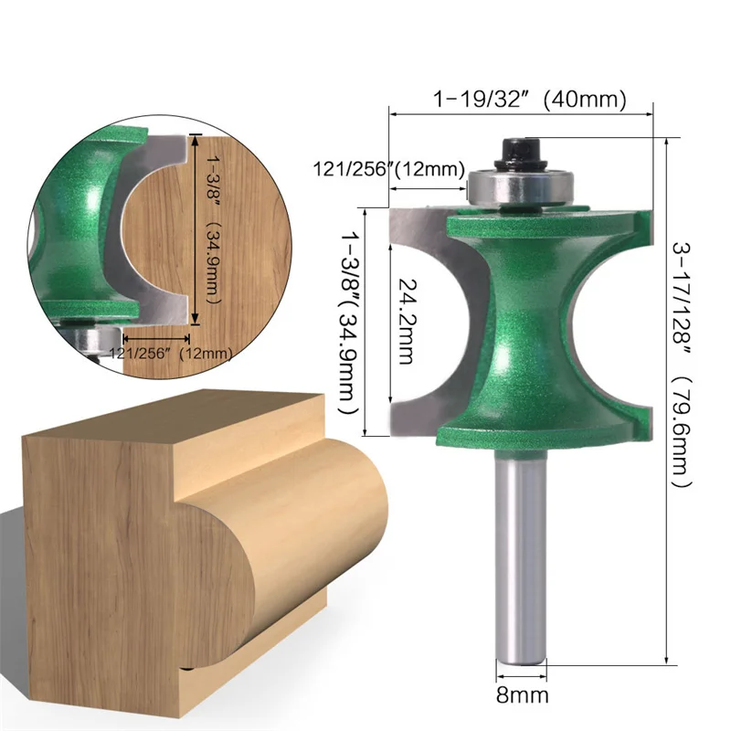 

8mm Green Shank Woodworking Electric Wood Milling Cutter Trimming Machine With Bearing Positive Semicircular Tools for Woodwork