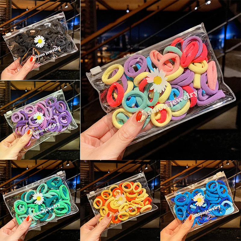 

50/Set Girl Colorful Nylon Elastic Hair Bands Children Ponytail Holder Scrunchie Headband Headwear Kids Hair Accessories Korean