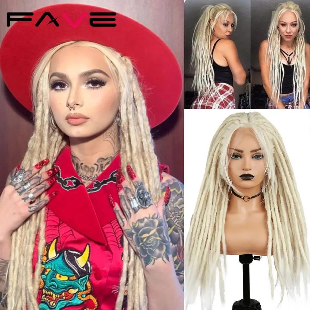 Fave Lace Front Wig Hand Knit Parting Felts Dreadlock 613 Blonde Black High Temperature Synthetic Crochet Braid Wig For Women