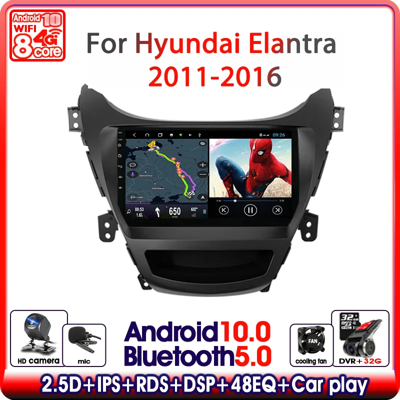 

Android 10.0 Car Radio For Hyundai Elantra Avante I35 2011-2016 Multimedia Player 2 din 4G GPS Navigaion Split Screen stereo DVD