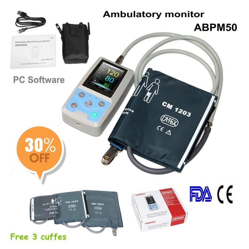 ABPM50 24 часа Амбулаторный монитор кровяного давления Holter ABPM BP с программным