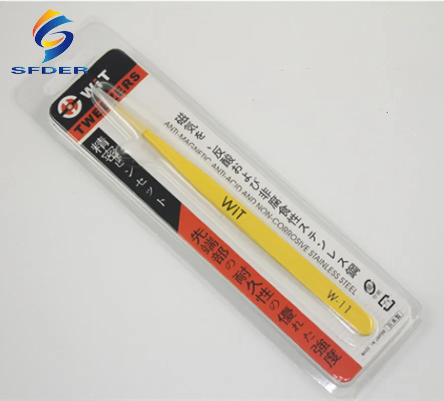 WIT ЦВЕТ: желтый Супер жесткий Высокая Точность Пинцет Набор острый нос изогнутое