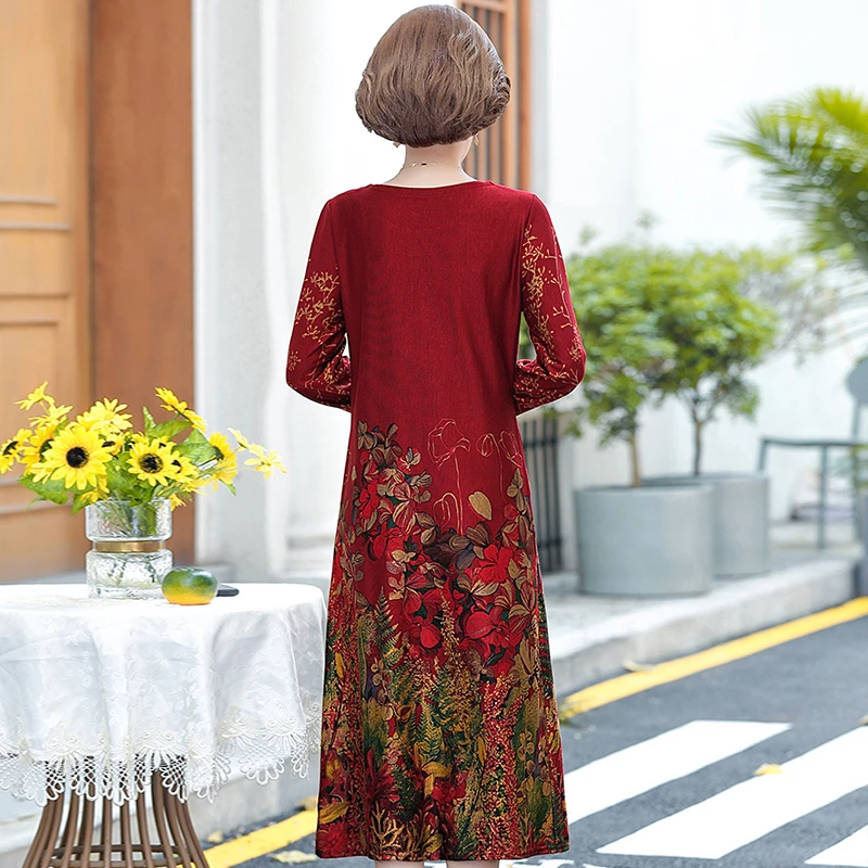 Винтажное Повседневное платье миди с цветочным принтом Осеннее элегантное