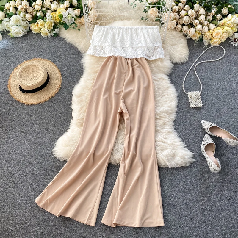 Летний Новый стильный кружевной комбинезон с прострочкой облегающий пикантный