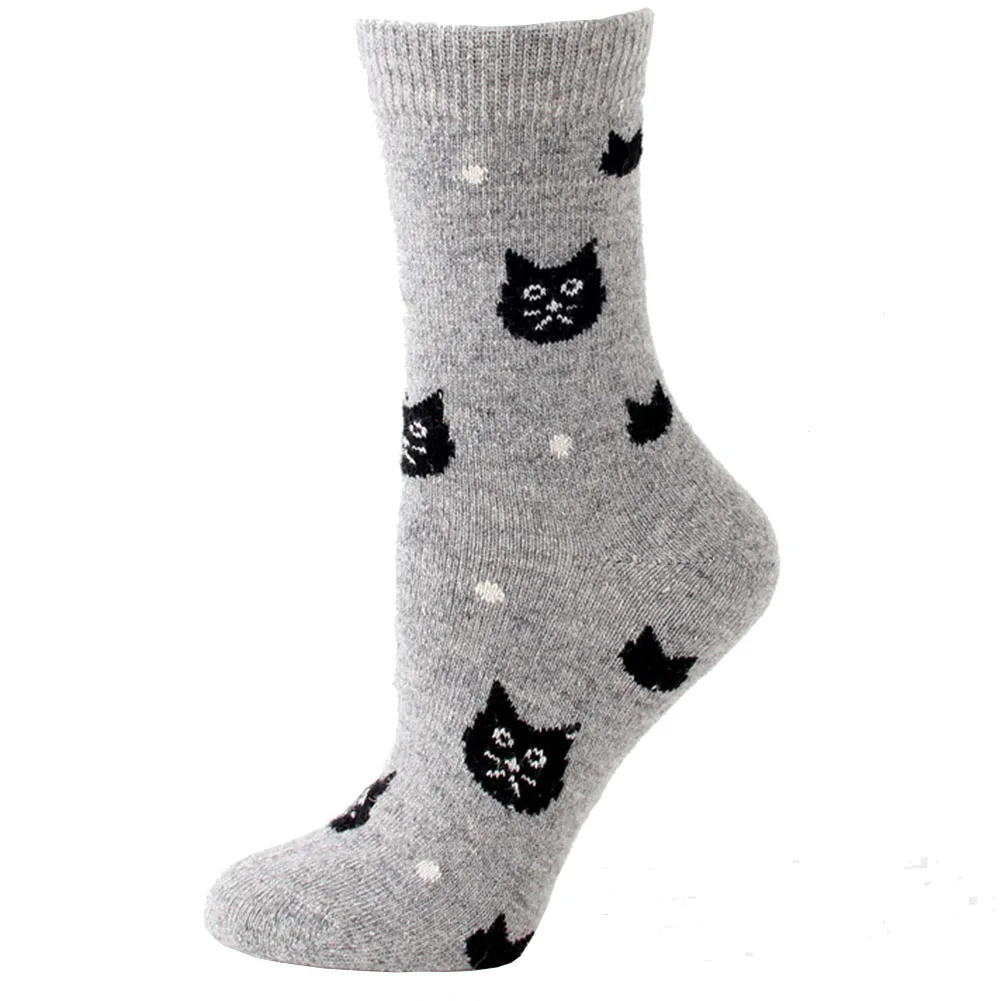 Winter Warm Thermal Wool Cashmere Socks for Women Fashion Casual Thick Cartoon Cat Cotton Mid Calf Cartoon Socks Pack