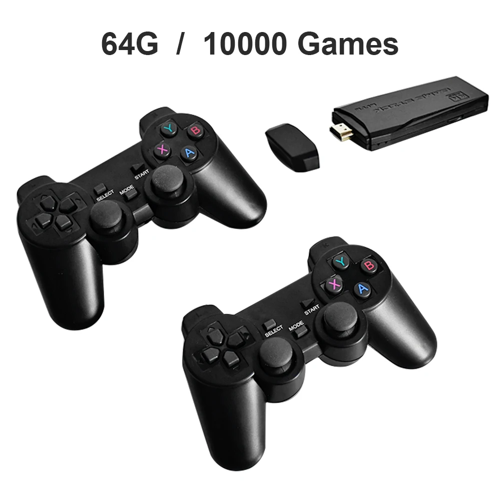 

POWKIDDY TV Game Stick 4K HD Video Game Console Retro Arcade 64GB 10000 Games Double Wireless Controller Player Gamepad Kid Gift