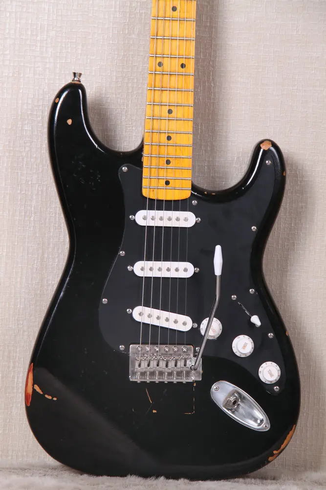 

Custom Shop David Heavy Relic Black Strat Electric Guitar Tremolo Bridge & Whammy Bar, Vintage Tuners, Chrome hardware