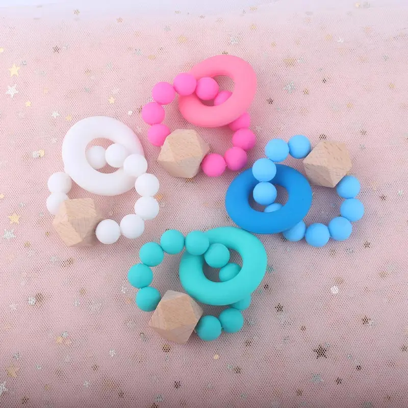 Cuentas de silicona para cuidado Dental de beb&eacute;, pulsera de dentici&oacute;n de silicona de grado alimenticio, juguete de gimnasio, sonajero para beb&eacute;-1
