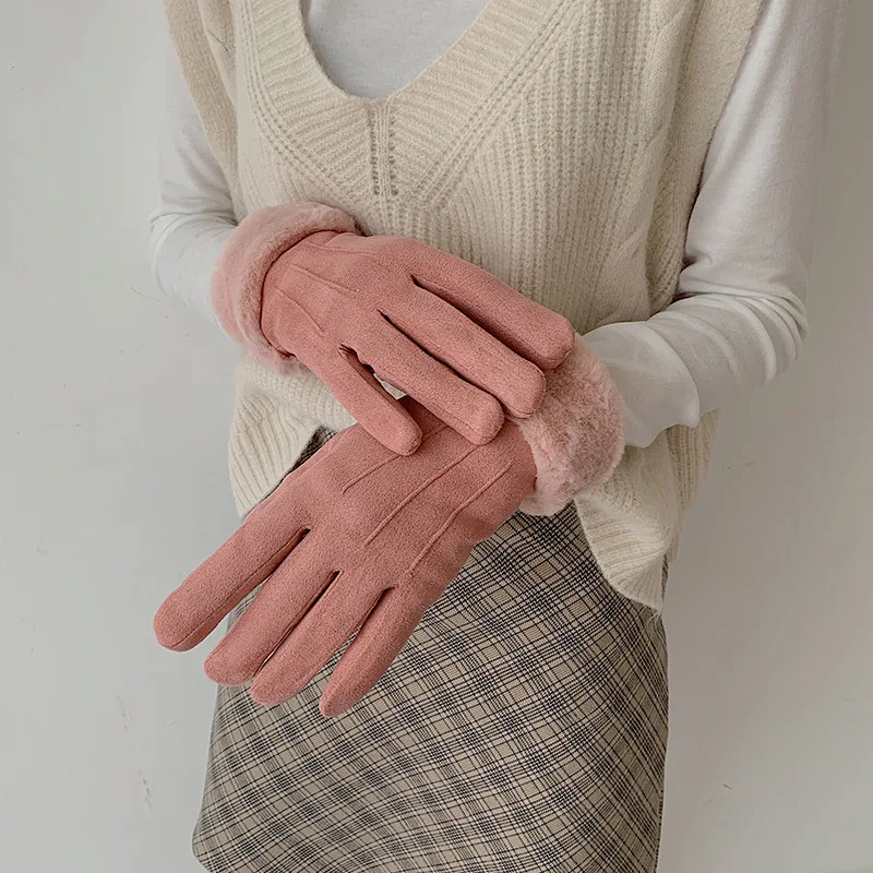 MIARA. L перчатки зимние женские плюс бархат езда оленьей кожи сенсорный экран