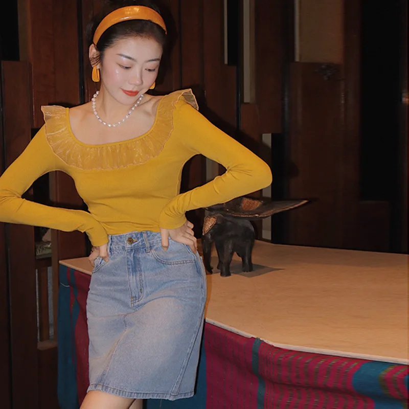 Новинка 2021 винтажные топы с квадратным воротником и оборками женская одежда