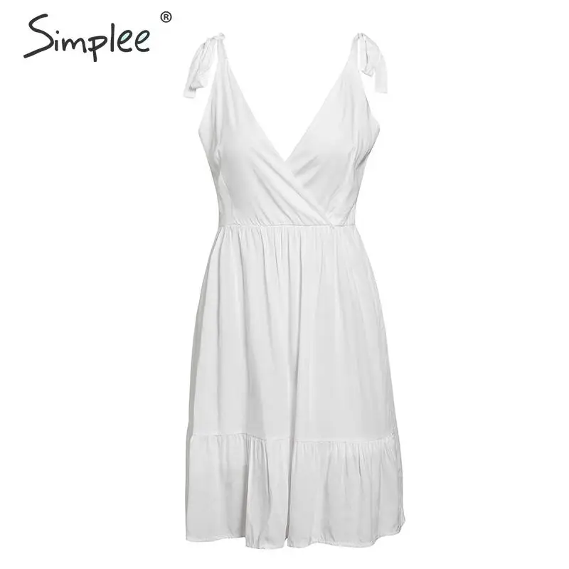 Simplee женское белое платье без рукавов сексуальное с v образным вырезом на
