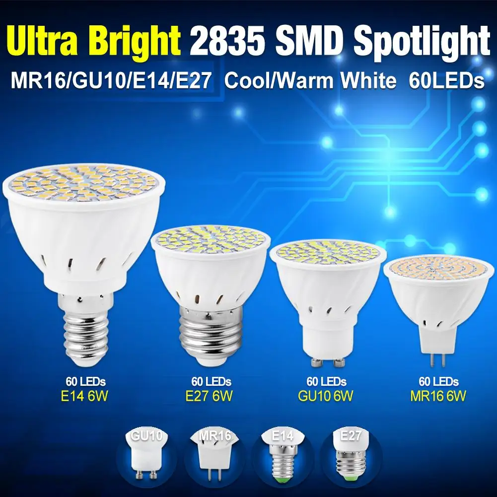

20 шт., светодиодные лампы GU10 E27 MR16 E14 8 Вт 4 Вт 6 Вт AC 220 В 3528SMD