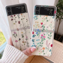 Woman Cute Flowers Phone Case For Samsung Galaxy Z Flip 3 5G Cartoon Floral Cover Korean Slim Clear Hard PC Cases For Z Flip3