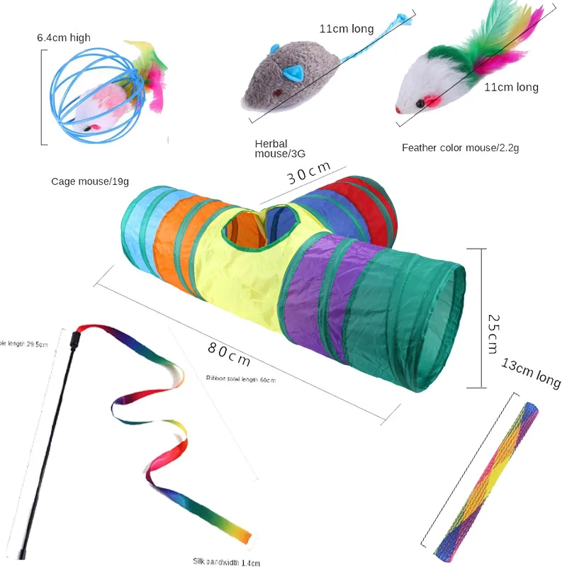 

21Pcs/Set Pet Kit Collapsible Tunnel Cat Toy Fun Channel Feather Balls Mice Shape Pet Kitten Dog Cat Interactive Play Supplies