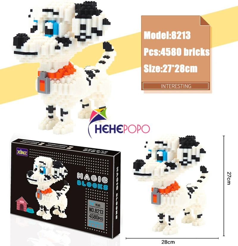 

27cm Tall 4580pcs Dalmatian Building Block Middle Bricks Dog Pet Figures Model Free Style Diy Bricks Toys for Adult Play 8213