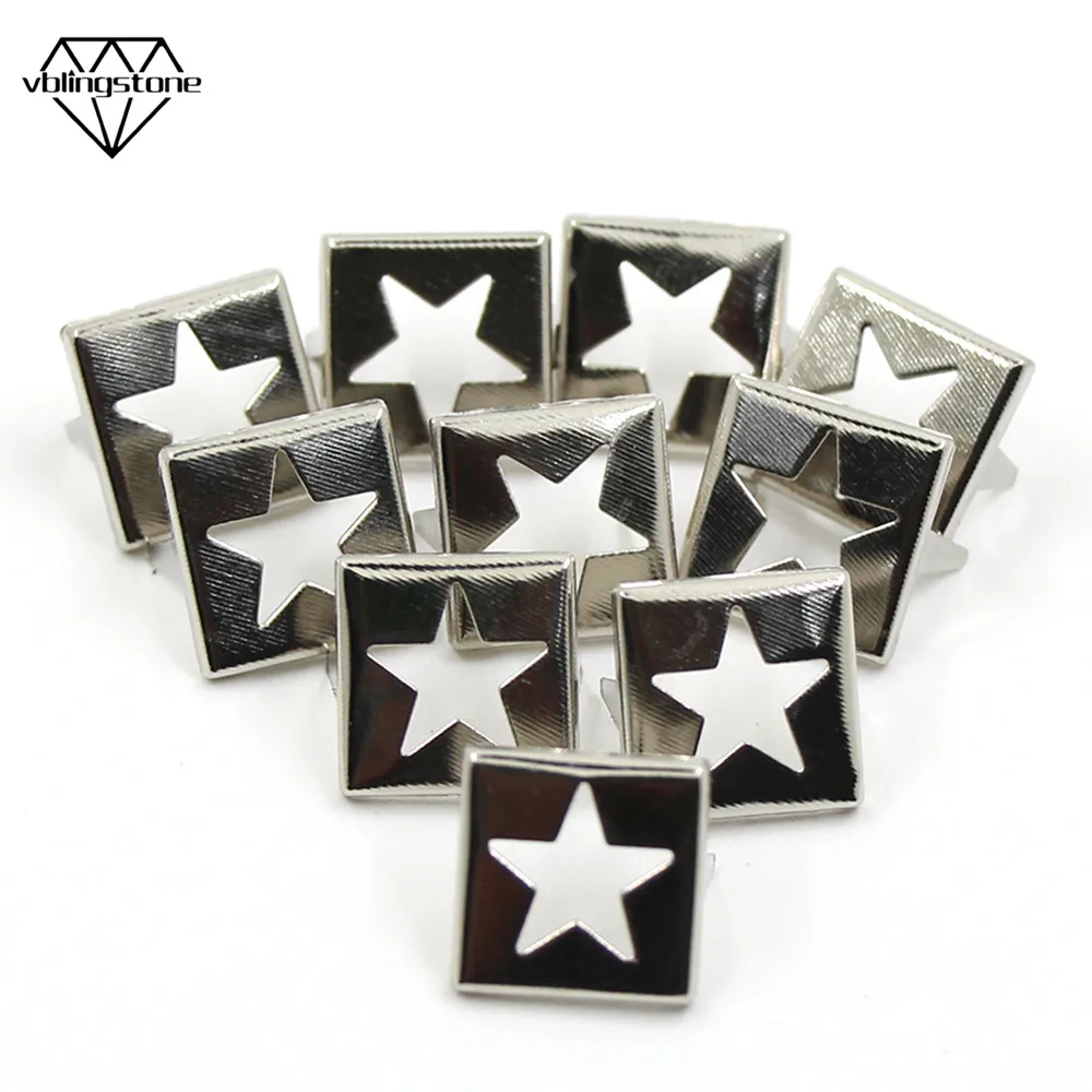100Pcs Metal Studs Square Five-Pointed Star Rivets Silver 2 Claws Rivet Spots Spikes for Shoes Clothes Bags Belt PunkAccessories