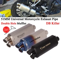 51mm universal motorcycle double hole exhaust pipe modify escape db killer right side gp moto muffler for z900 msx125 er6n zx10r