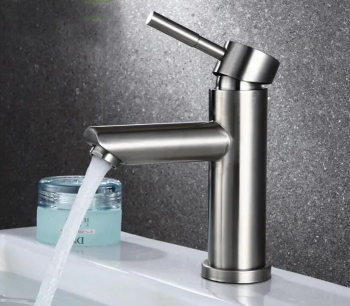 

Bathroom Brushed Stainless Steel Basin Faucet hot and old Water Sink mixer Faucet BF323
