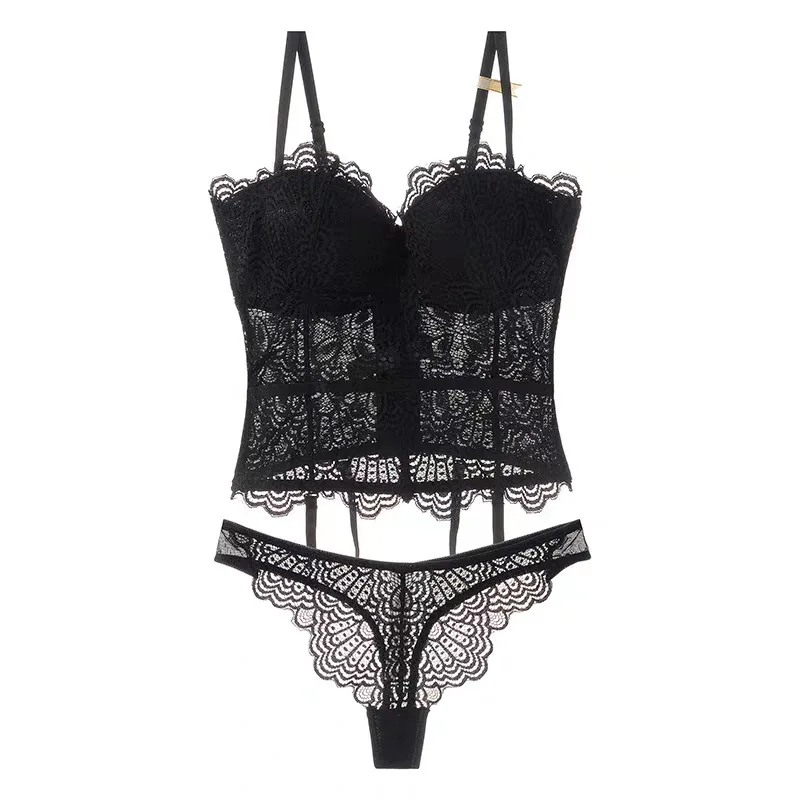 Комплект женского кружевного нижнего белья с чашкой пуш ап 1/2|Бюстье и корсеты| |