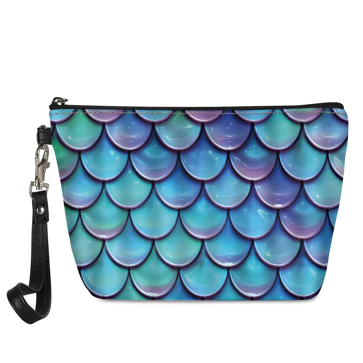 

Casual Woman Big Make Up Bag Mermaid Scales 3D Printing Female Travel Cosmetic Case Bags Ladies PU Leather Women Makeup Bags