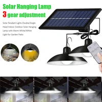 solar pendant lights with remote control double single head indoor outdoor hanging lamp with warm white light for garden patio