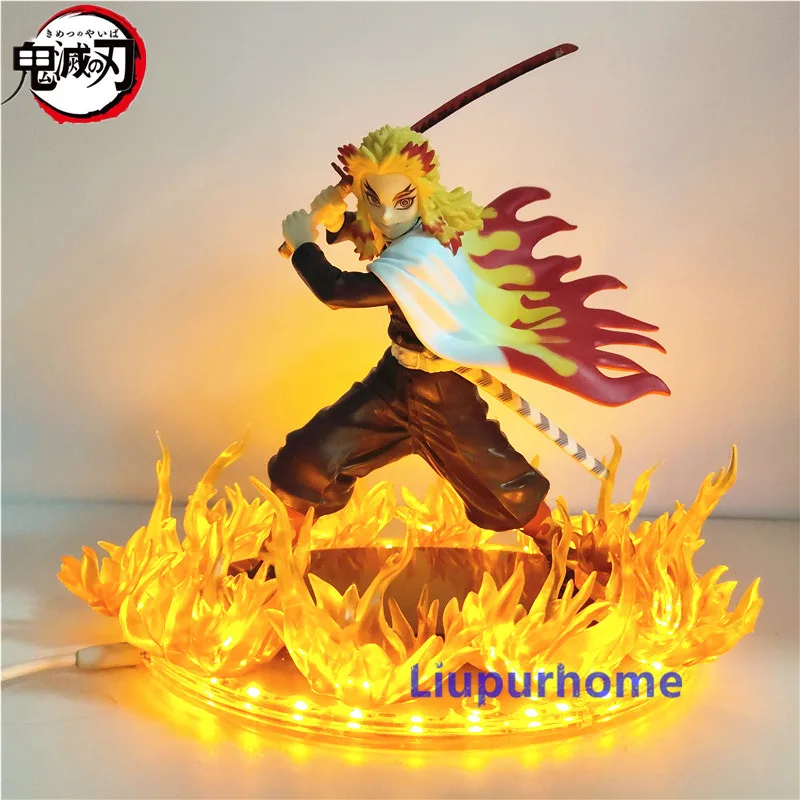 Kimetsu no Yaiba Rengoku Kyoujurou Fire Led Scene Night Light Anime Demon Slayer PVC Action Figure Lampara Bedroom Decor Lamp