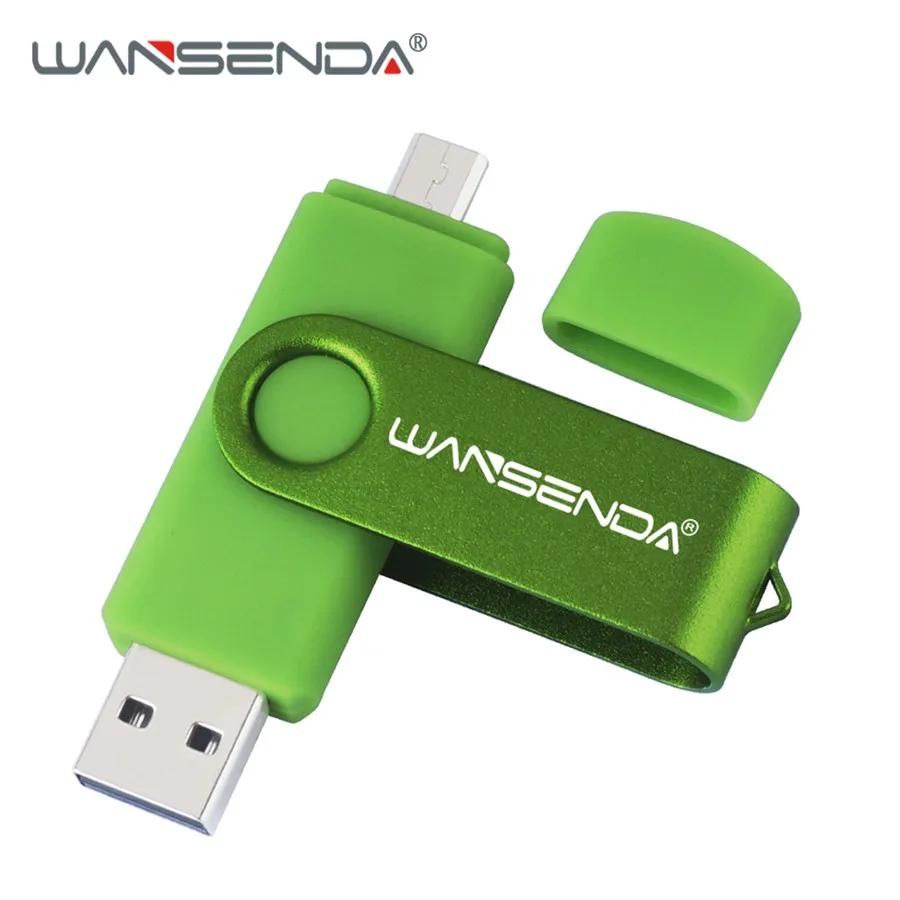 WANSENDA, высокоскоростной флеш-накопитель Usb OTG, металлический флеш-накопитель, 8 ГБ, 16 ГБ, 32 ГБ, 64 ГБ, 128 ГБ, 256 ГБ, флешка, 2 в 1, двойной разъем, микро USB флешка - Цвет: Зеленый