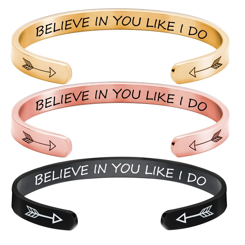 

Stainless Steel Bracelet C-shaped Opening Bracelet Female Fashion Jewelry Boyfriend Gift Believe In You Like I Do Christmas Gift